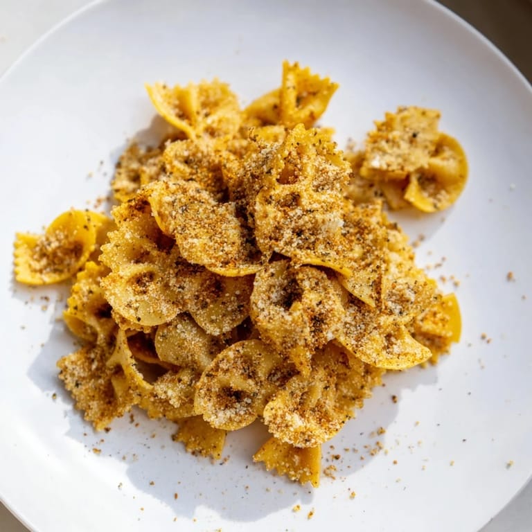 Savory Pasta Chips Seasoned Variety, golden brown and crunchy, perfect with marinara.  