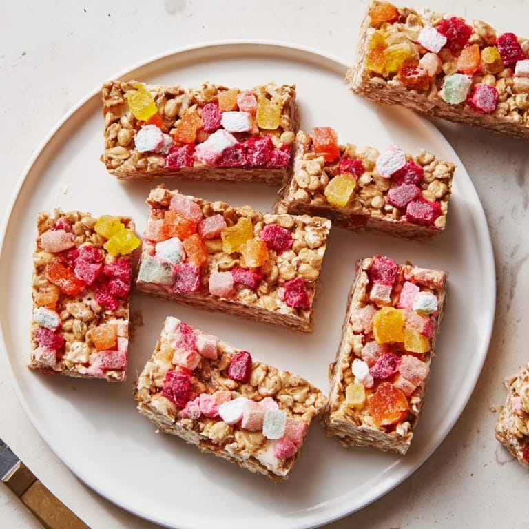 Wholesome oat base layered with fruity DIY snack bars and crunchy candy toppings.
