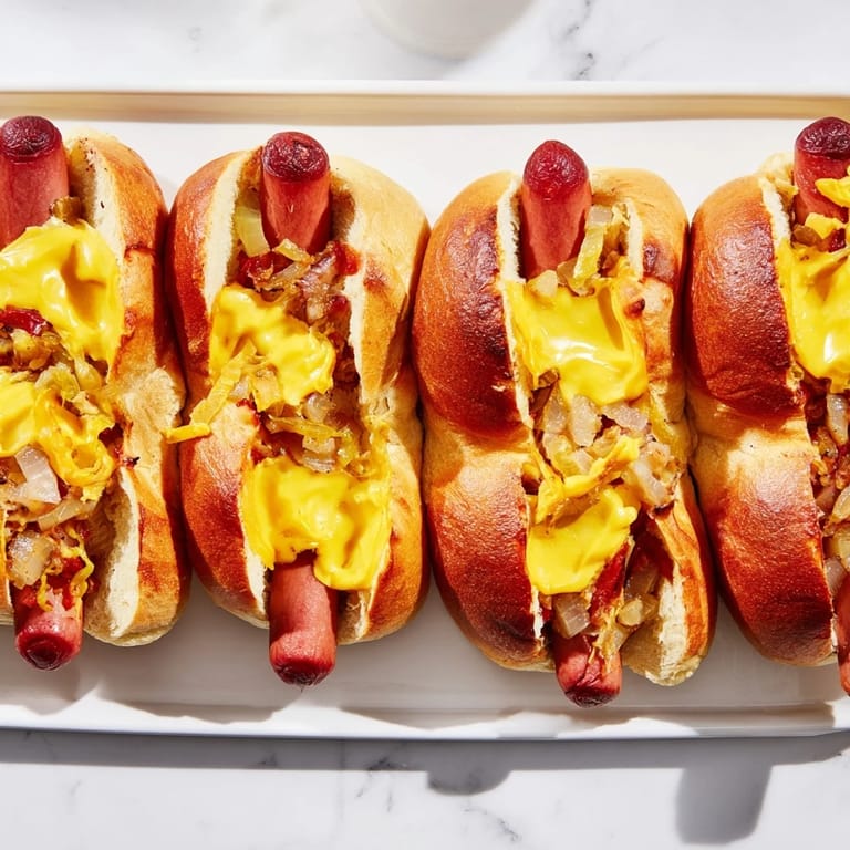 Savory Chili Dog Casserole, with golden, toasted buns, melted cheese, and a comforting chili topping.