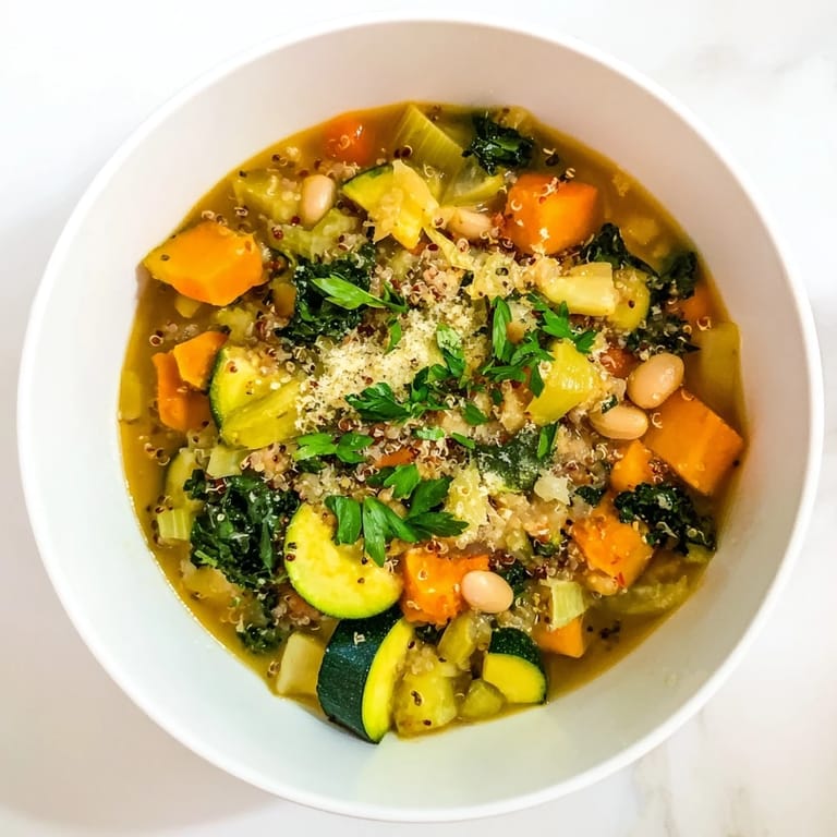 A rich and flavorful bowl of Minestrone with Quinoa, perfect for a cold winter day.