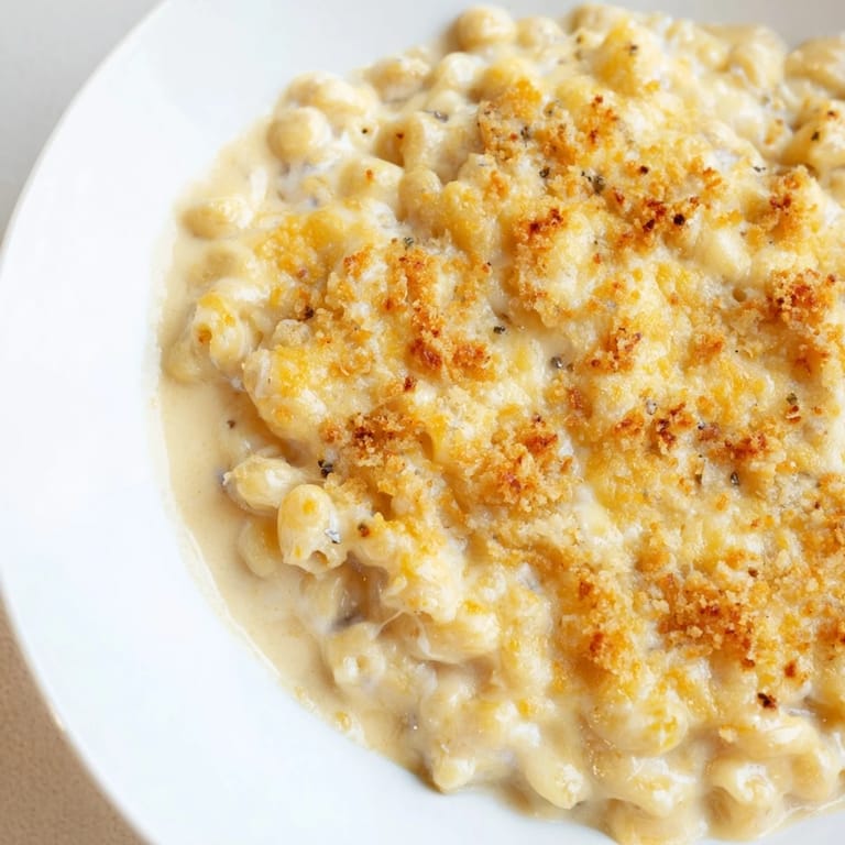 A close-up of creamy Mac & Cheese with Evaporated Milk, showing melted cheese and perfectly cooked macaroni.