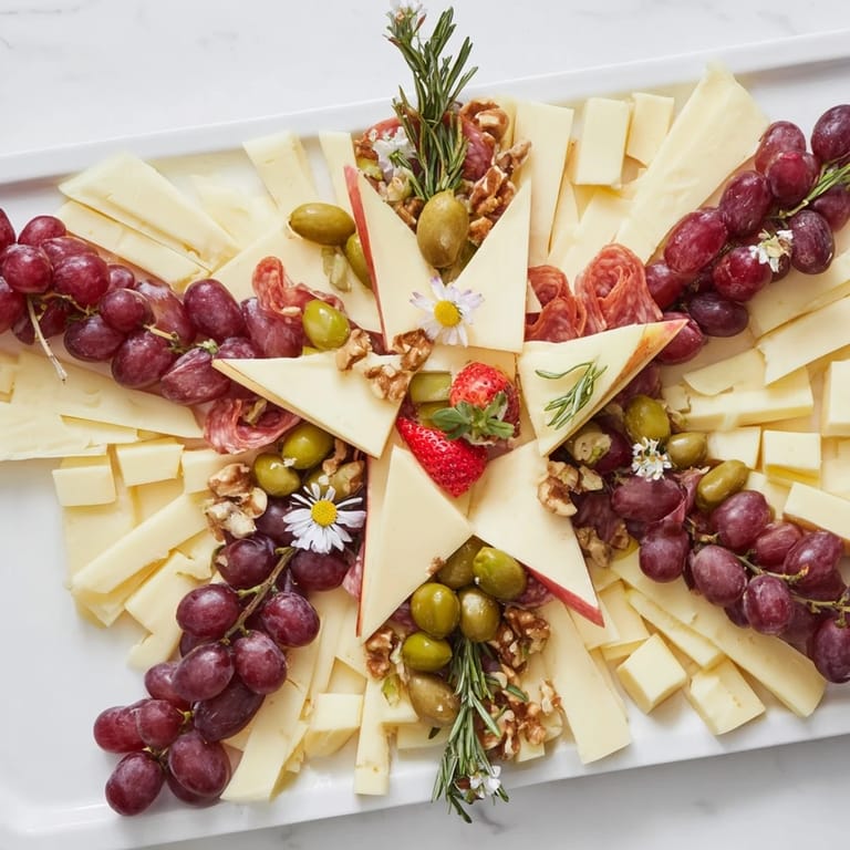 See the elegant Star-Shaped Appetizer Board, showcasing Brie, prosciutto, and crisp crackers, perfect for sharing.