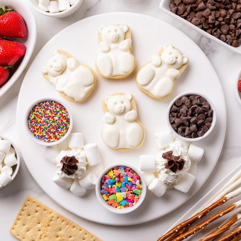 Imagine a festive Cozy Bear Hot Cocoa Board with mugs ready to be filled with the delicious beverage.