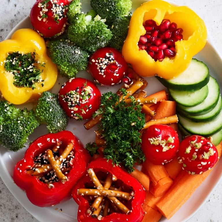Vibrant image of Themed Crudités: Veggie Christmas Ornament Dippers, the perfect healthy and festive holiday snack platter.