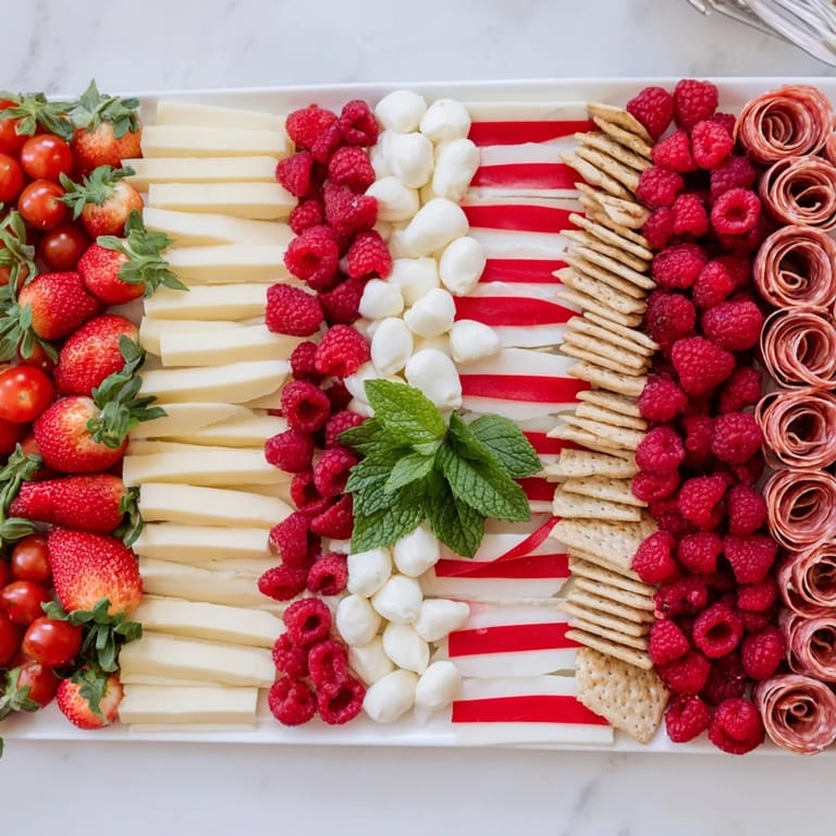A beautiful, colorful Peppermint Stripe Celebration party platter, featuring a delicious arrangement for easy holiday snacking.
