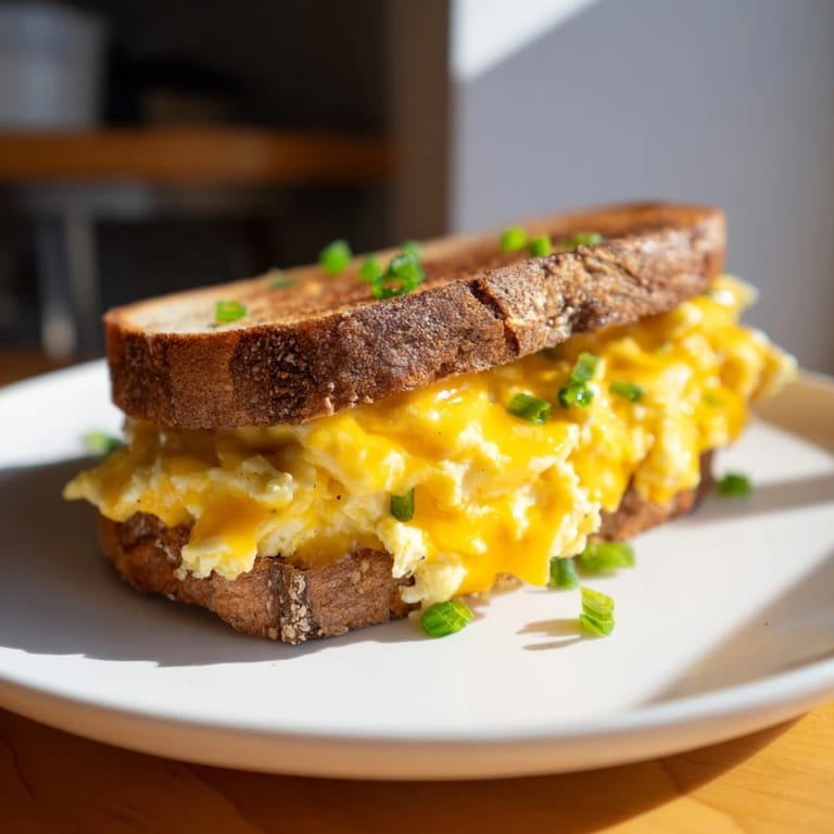 A flavorful one-pan egg breakfast sandwich with melty cheese, perfect for a quick, comforting meal.