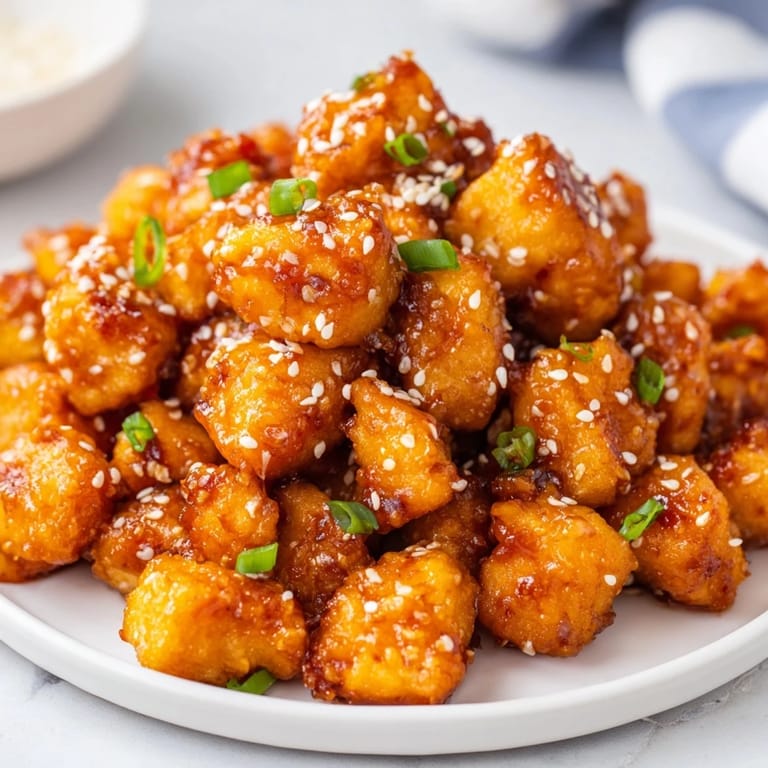 Close-up of freshly fried Honey-Sriracha Chicken Bites, a perfect American-Asian fusion appetizer.