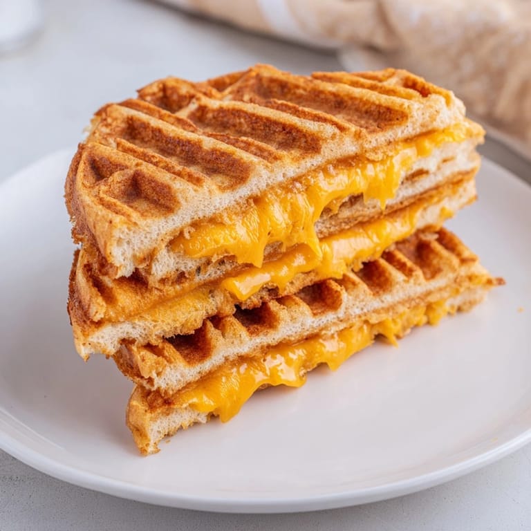 Savory Waffle Grilled Cheese with perfectly toasted bread and a warm, inviting cheese pull, delicious.