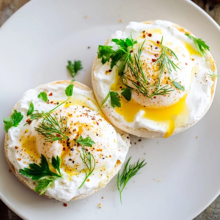 Golden poached eggs sit atop garlicky yogurt in the beautiful Çılbır Eggs Benedict recipe.