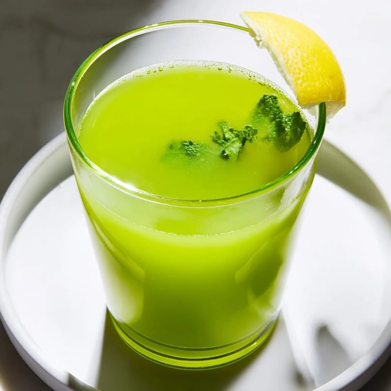 Close-up of a blender preparing Celery Ginger Lemon Juice, showing chopped celery, ginger, lemon, and mint, ready to be blended into a nourishing green drink.