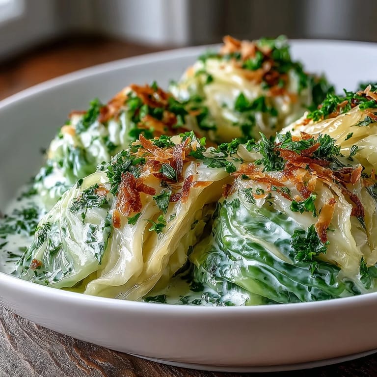 A skillet of silky coconut braised cabbage, speckled with toasted coconut flakes and herbs, ready to pair with steamed rice.