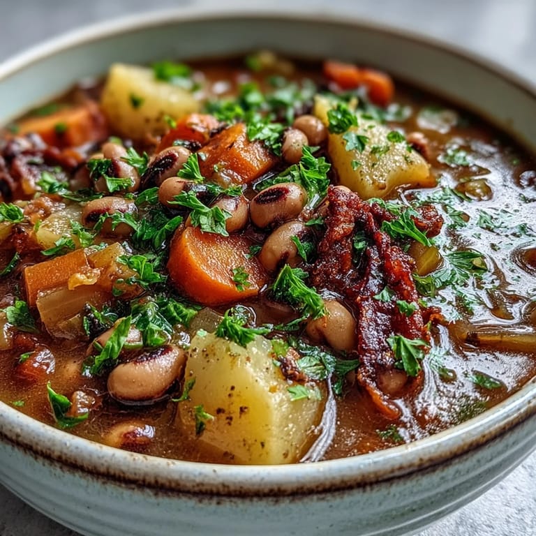 Black-Eyed Pea Stew with Chefs Touch served beside crusty bread, perfect for a cozy dinner.
