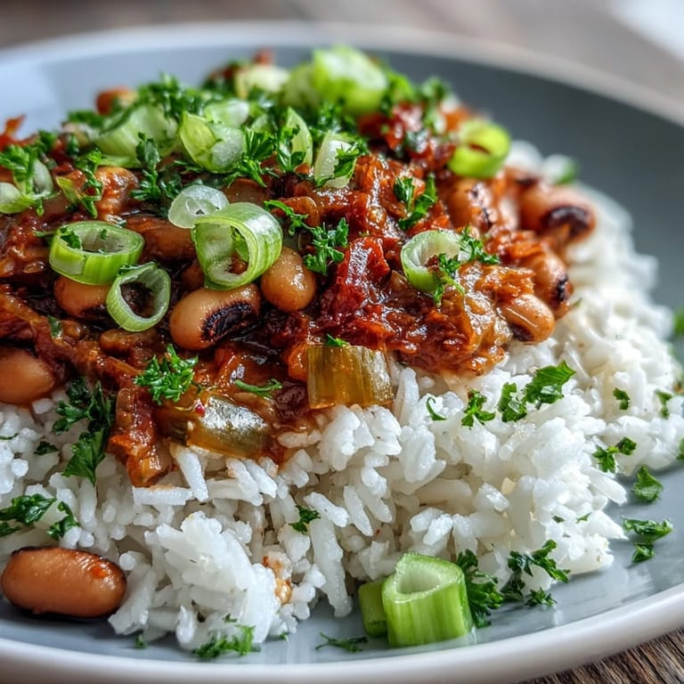 Spicy Vegetarian Hoppin John simmered with smoked paprika and peppers in a rustic pot.