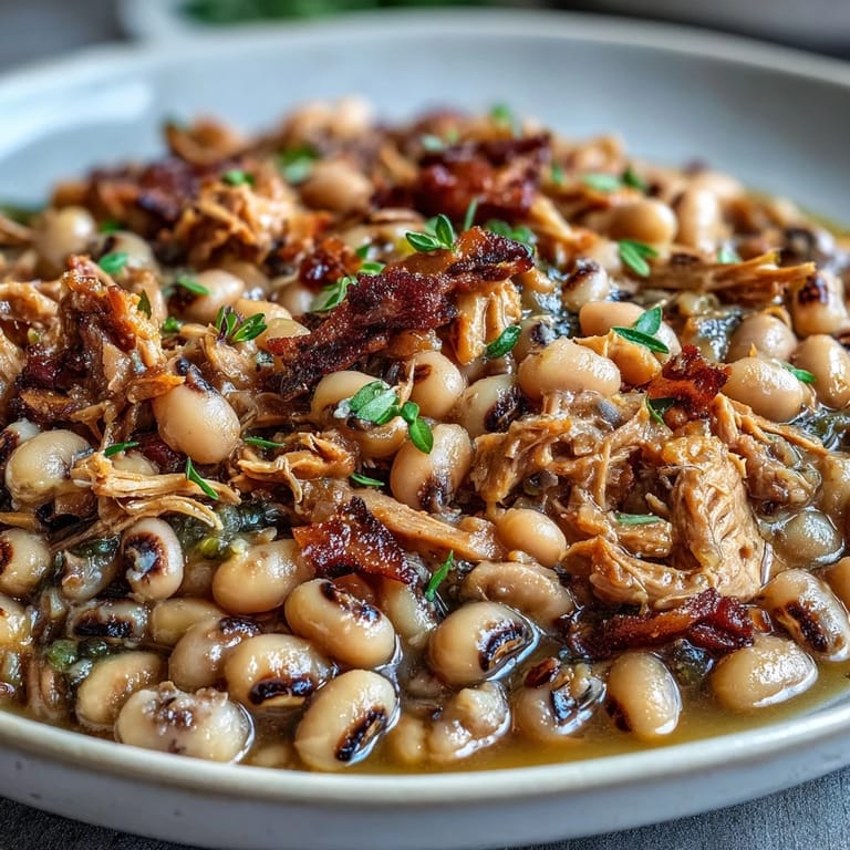 Savory shredded smoked turkey leg mixed into tender, creamy black-eyed peas in a slow cooker, perfect for easy family dinners. 