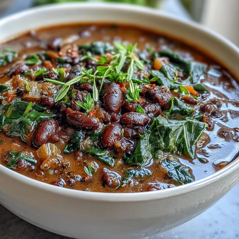 Hearty black-eyed peas and collard greens simmered in a rich, spiced broth, this soul food stew delivers deep flavors and comforting warmth in every bite.