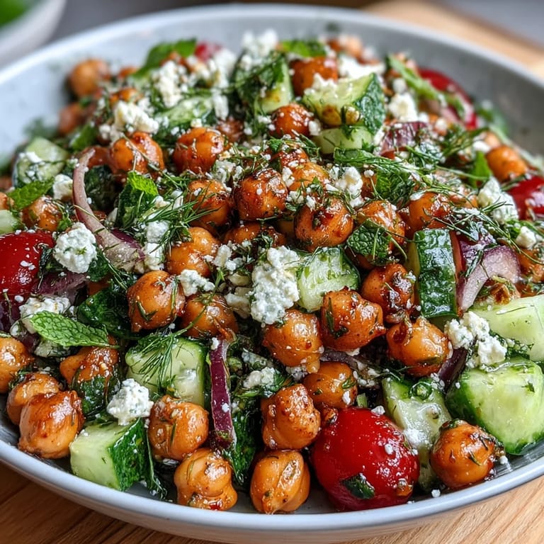 Colorful cold chickpea salad with juicy tomatoes, crunchy cucumbers, and zesty lemon dressing—ideal for picnics or potlucks.