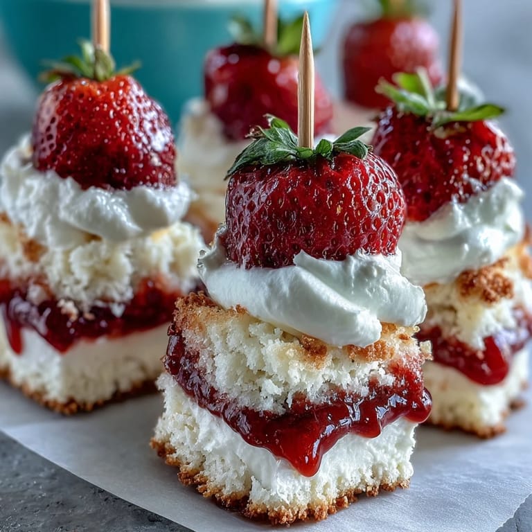 Enjoy delightful mini strawberry shortcake bites, a perfectly portioned, sweet, and creamy dessert.